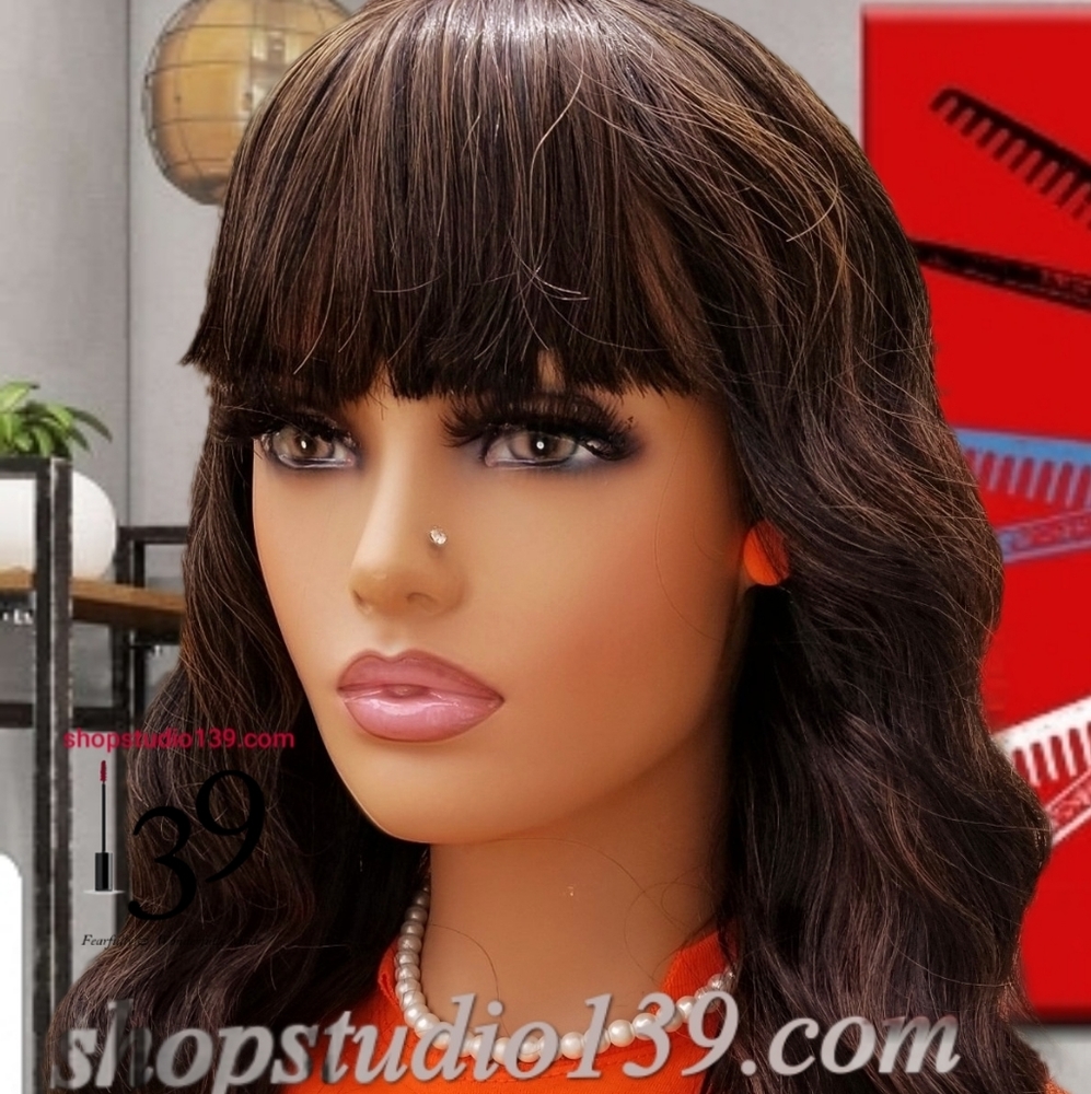 Human hair bang wig with highlights